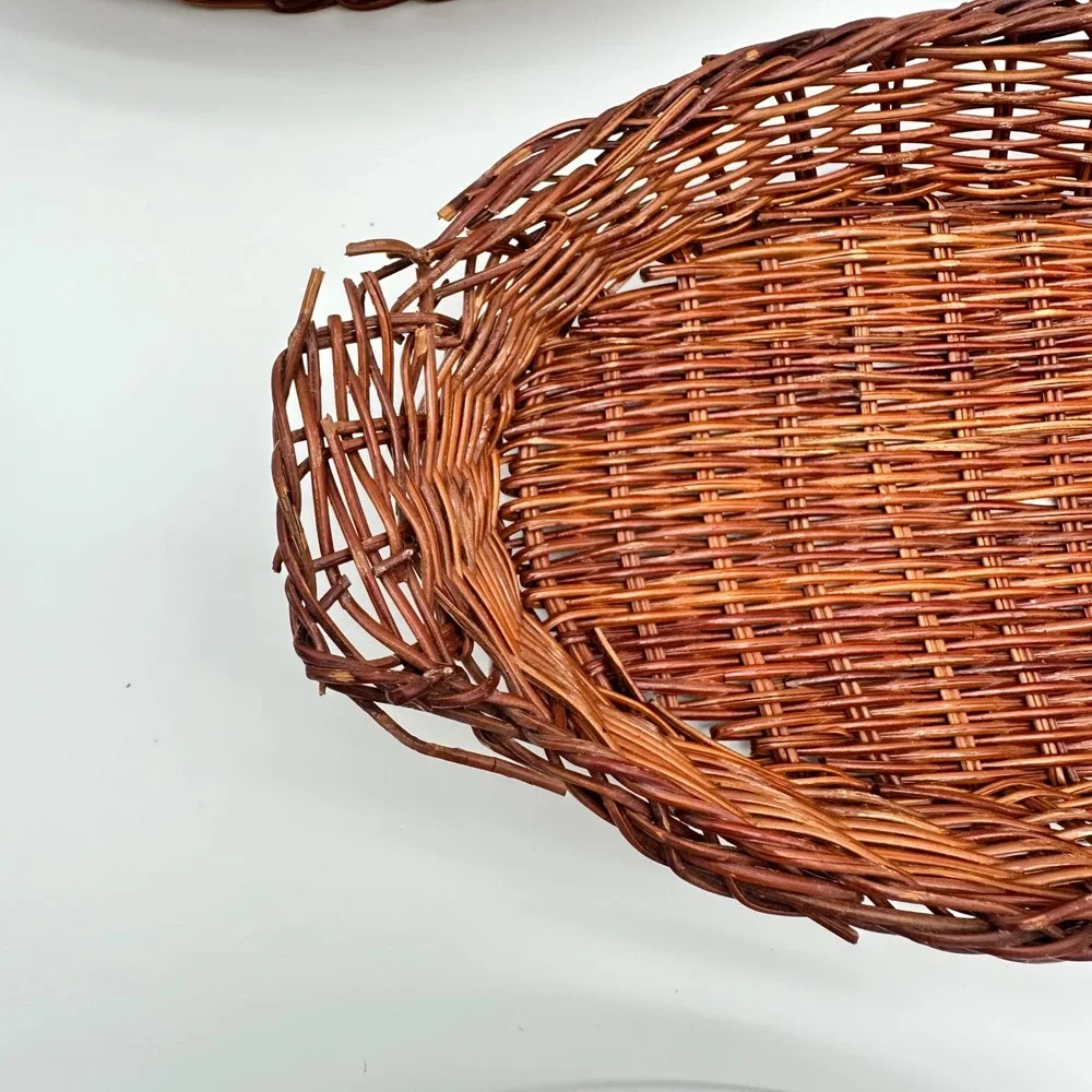 Vintage Ceramic Oval Au Gratin Baking Dishes Wicker Baskets Set 3 Blue Plum